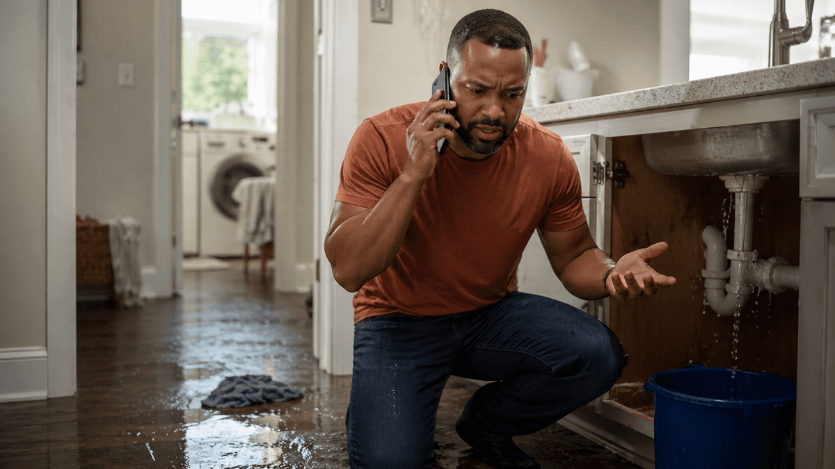 Plumber fixing a kitchen sink